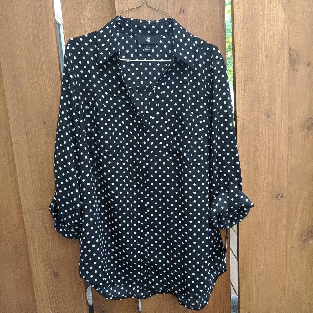New! Iz Byer polka dot buttondown blouse